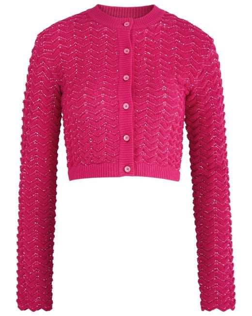 Missoni Red Zigzag Sequin-Embellished Knitted Cardigan