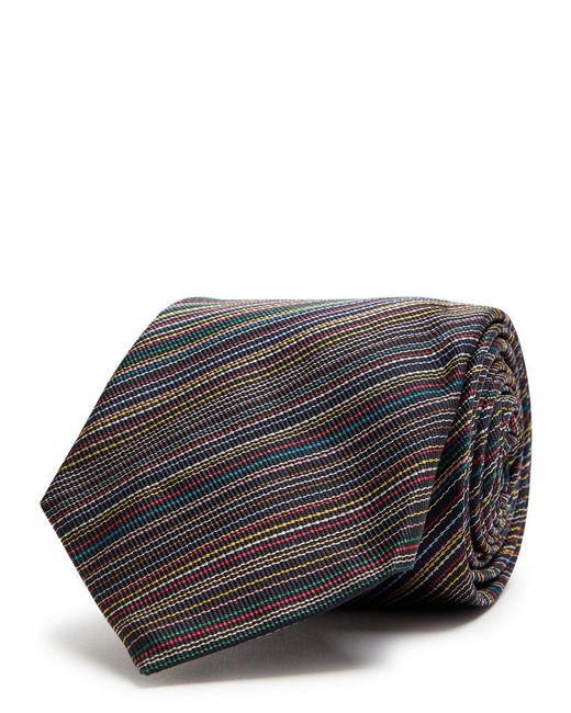 Paul Smith Gray Signature Stripe Embroidered Tie for men
