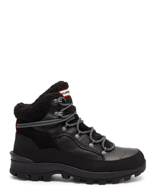 Hunter Black Explorer Panelled Leather Hiking Boots