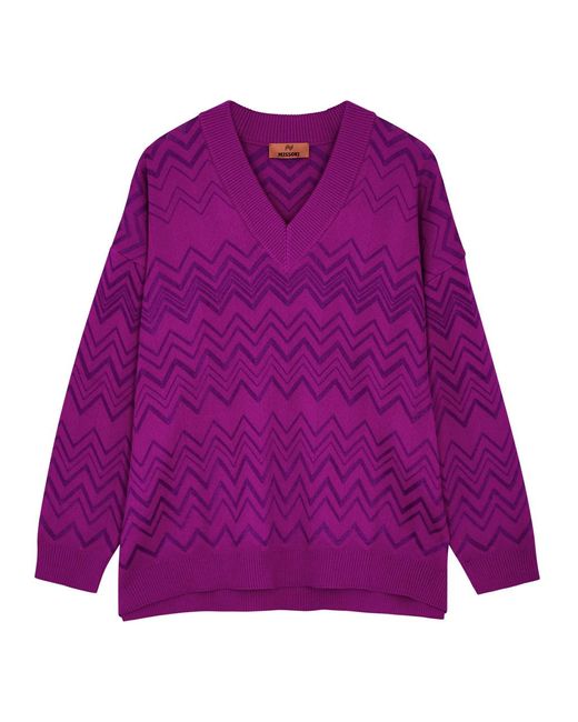 Missoni Purple Zigzag-Intarsia Wool-Blend Jumper