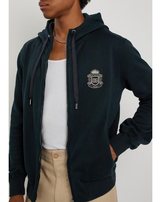 Dolce & Gabbana Black Hooded Logo-Embroidered Cotton Sweatshirt for men