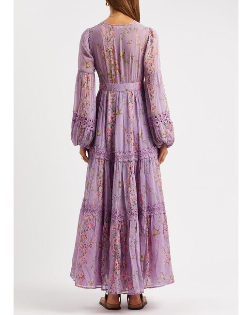 byTiMo Purple Floral-print Tiered Georgette Maxi Dress