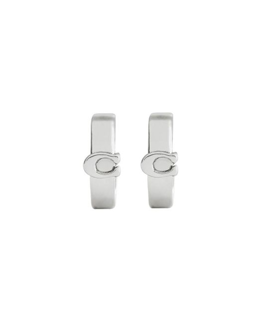 COACH White Logo Hoop Earrings