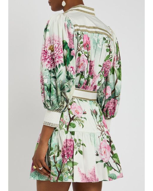 Alice + Olivia White Cora Floral-Print Stretch-Cotton Mini Dress