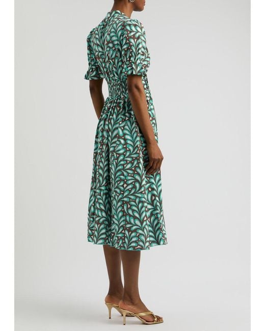 Diane von Furstenberg Green Erica Printed Cotton Midi Dress