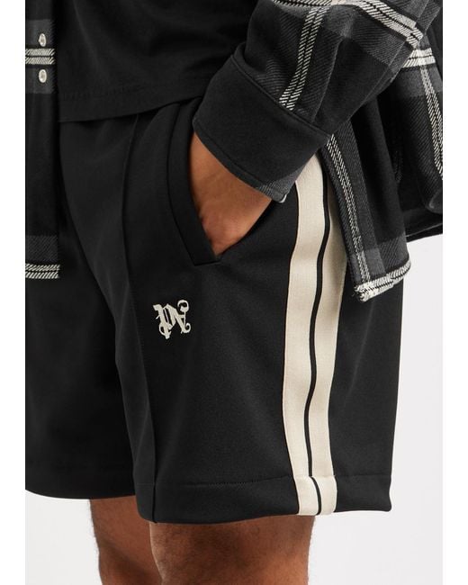Palm Angels Black Logo Striped Jersey Track Shorts for men