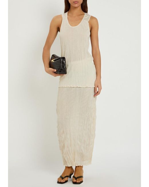 Totême White Crinkled Fine-Knit Maxi Skirt