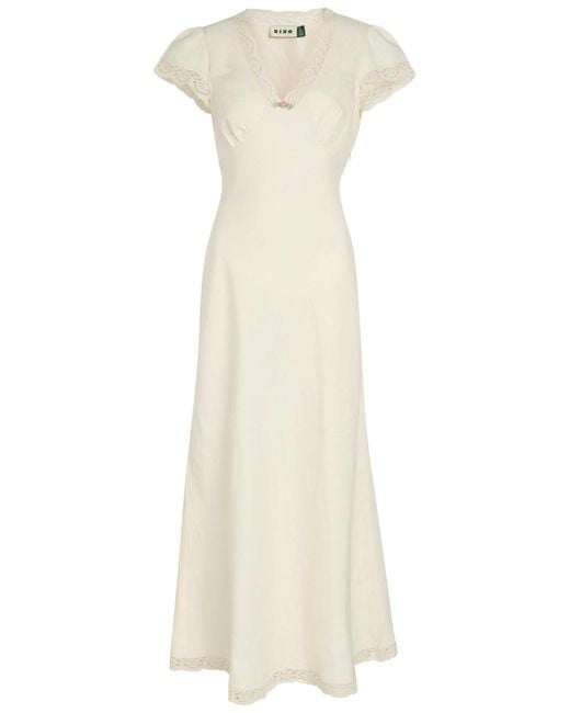 Rixo White Clarice Lace-Embellished Linen-Blend Maxi Dress