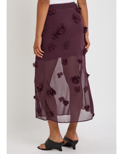 Jonathan Simkhai Purple Cora Floral-Appliquéd Fine-Knit Midi Skirt