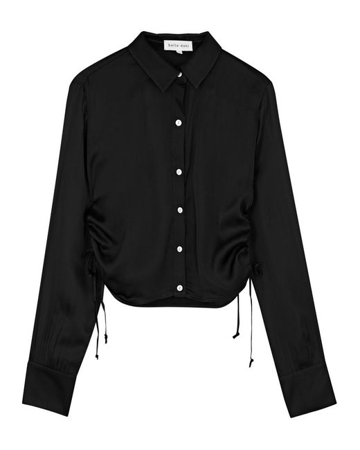 Bella Dahl Black Ruched Cropped Satin Shirt