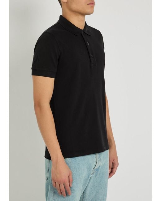 Tom Ford Black Logo-Embroidered Piqué Polo Shirt for men