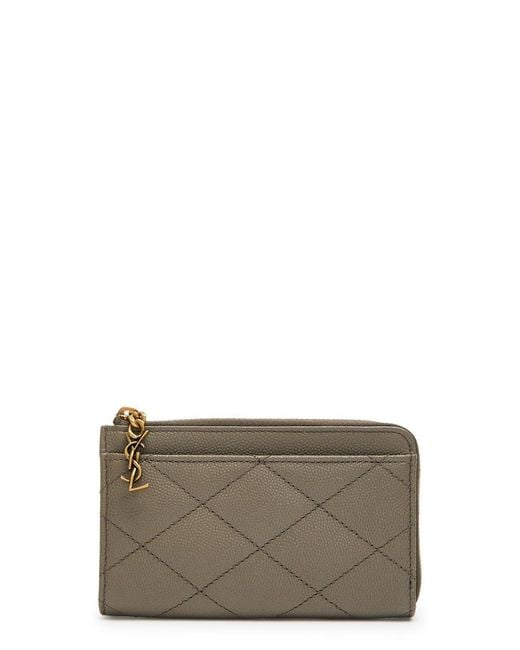 Saint Laurent Gray Quilted Pebbled Leather Card Holder
