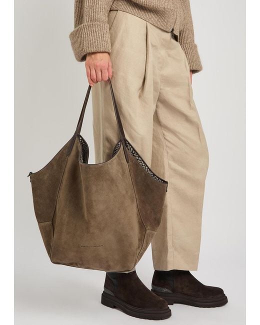 Brunello Cucinelli Brown Reversible Suede Tote