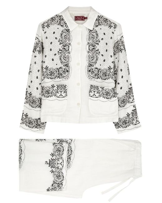 Desmond & Dempsey White Bandana-print Linen Pyjama Set