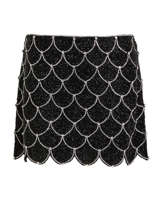 Alice + Olivia Black Rubi Embellished Scalloped Stretch-Mesh Mini Skirt