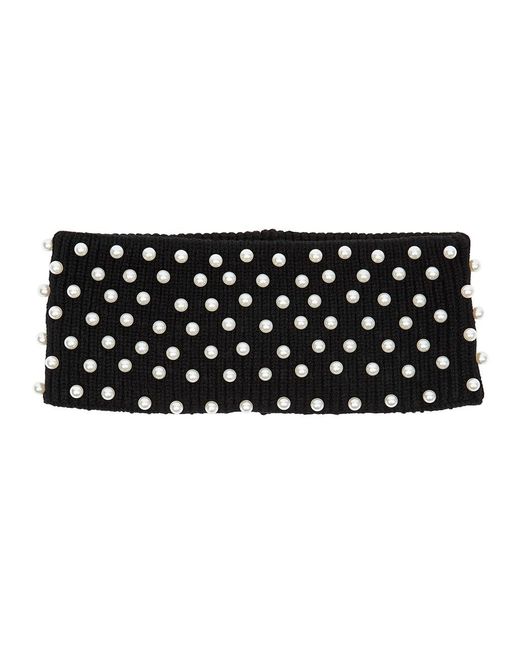 Lele Sadoughi Black Faux Pearl-Embellished Ribbed Headband