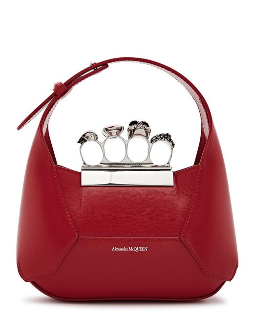 Alexander McQueen Red The Jewelled Hobo Mini Leather Top Handle Bag