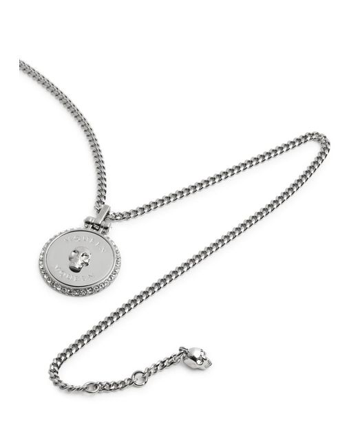 McQueen Metallic Sovereign Crystal-Embellished Skull Necklace for men