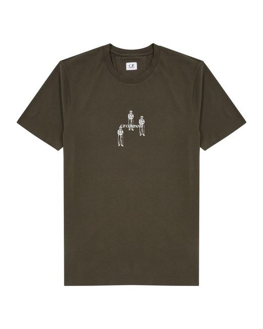 C P Company Green Logo-Print Cotton T-Shirt for men