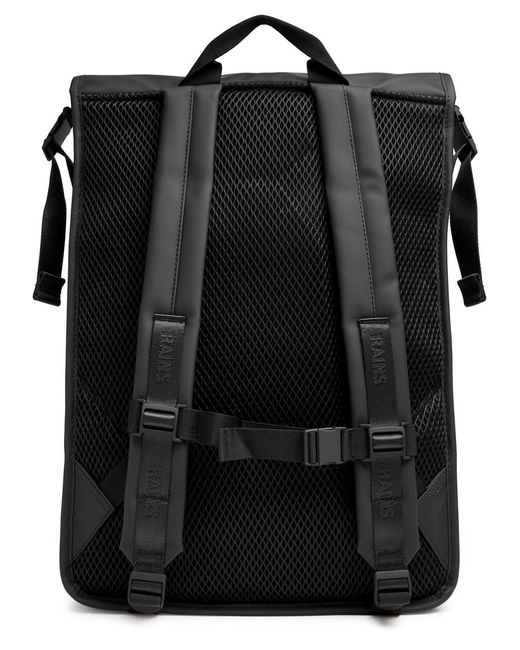 Rains Black Trail Panelled Rubberised Backpack for men