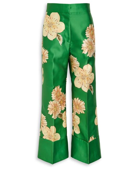 ALÉMAIS Green Sage Floral-Print Satin Trousers