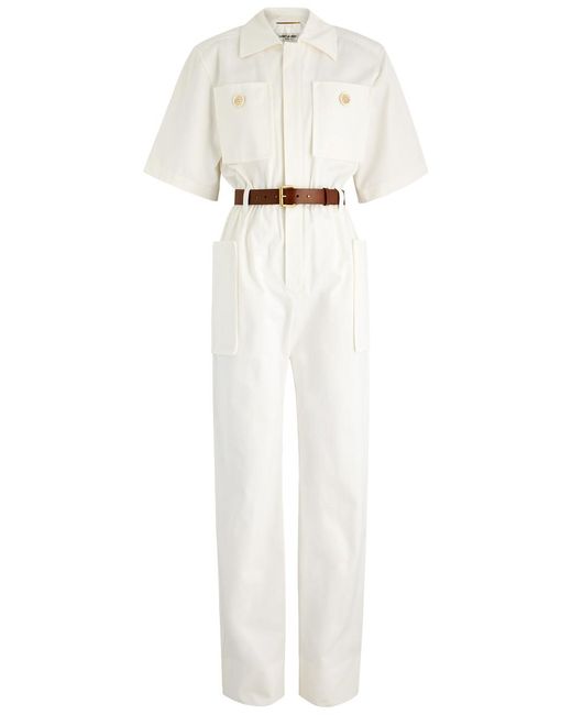 Saint Laurent White ' Belted Cotton Jumpsuit