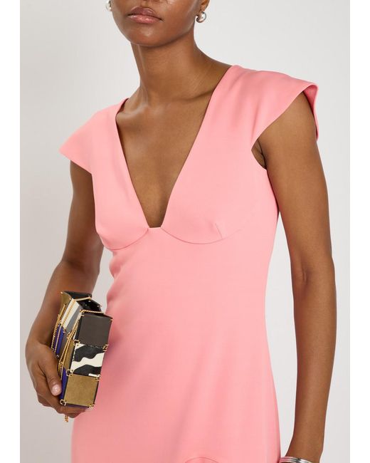 Stella McCartney Pink Frill Asymmetric Woven Midi Dress