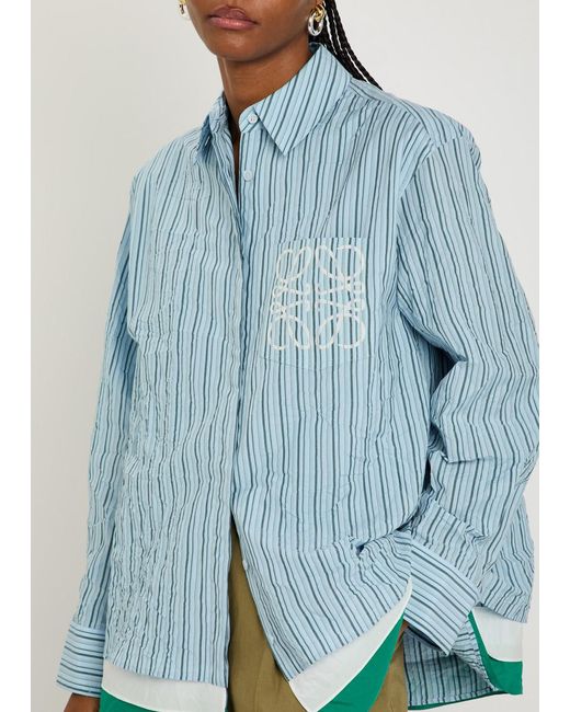 Loewe Blue Striped Logo Cotton-Blend Shirt