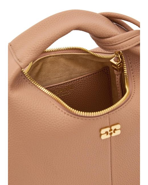Ganni Brown Hobo Mini Grained Leather Top Handle Bag