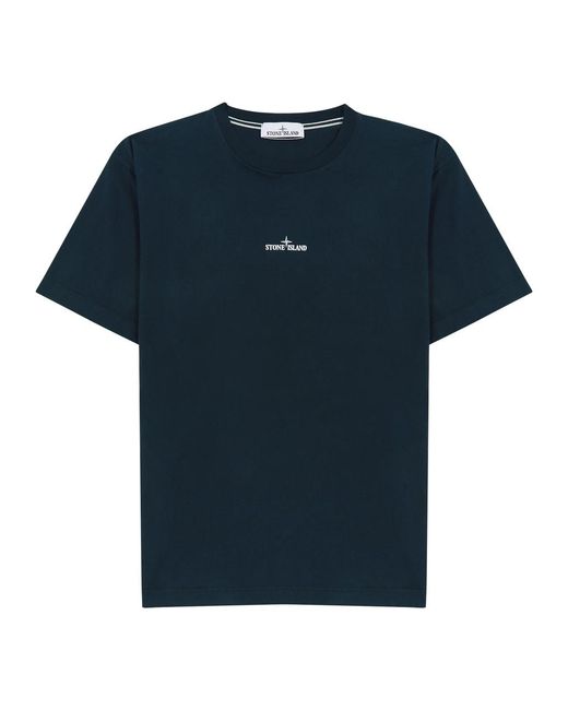 Stone Island Blue Logo-Print Cotton T-Shirt for men