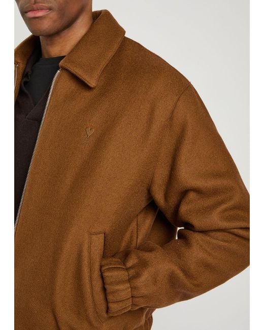 AMI Brown Logo-Embroidered Wool Jacket for men