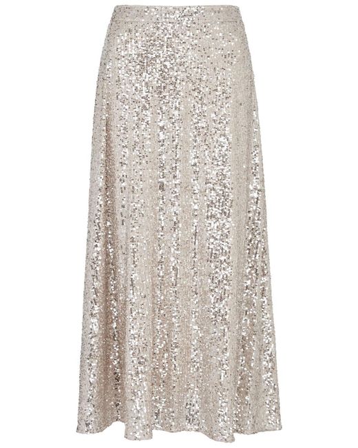 Olivia Rubin Natural Penelope Sequin-embellished Midi Skirt