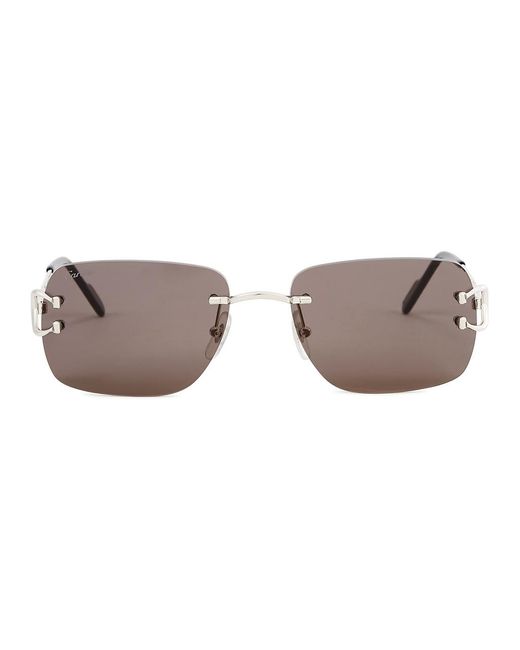 Cartier Brown Signature C De Rimless Rectangle-Frame Sunglasses for men