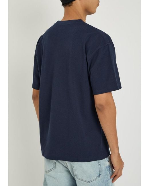 Saint Laurent Blue Logo-Embroidered Piqué Cotton-Blend T-Shirt for men
