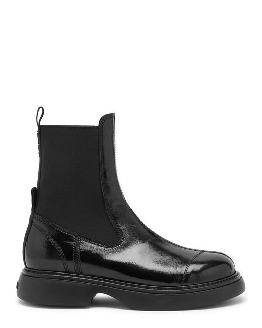 Ganni Black Patent Leather Chelsea Boots