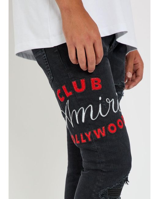 Amiri Blue Club Mx1 Appliquéd Skinny Jeans for men