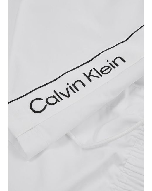 Calvin Klein White Logo Striped Shell Swim Shorts for men