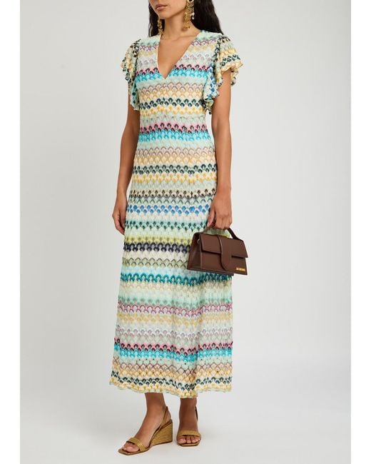 Missoni Blue Zigzag-Intarsia Open-Knit Maxi Dress