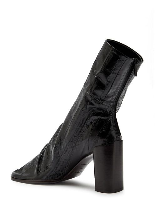 Lemaire Black Glove 90 Crinkled Glossed Leather Ankle Boots