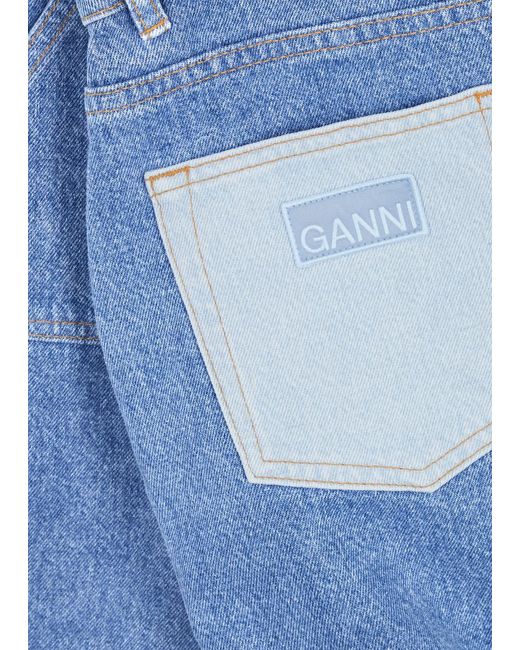 Ganni Blue Angi Panelled Wide-leg Jeans