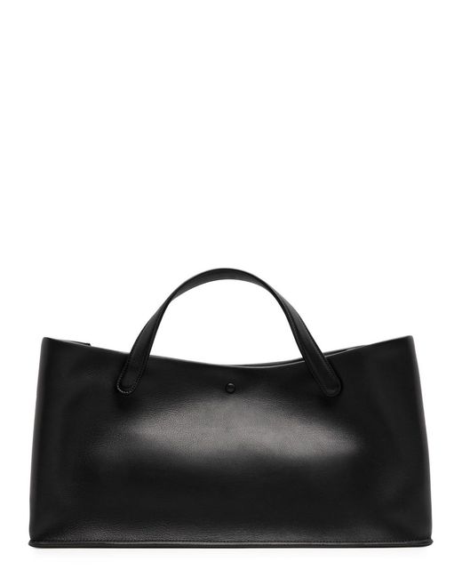 The Row Black Idaho Leather Top Handle Bag