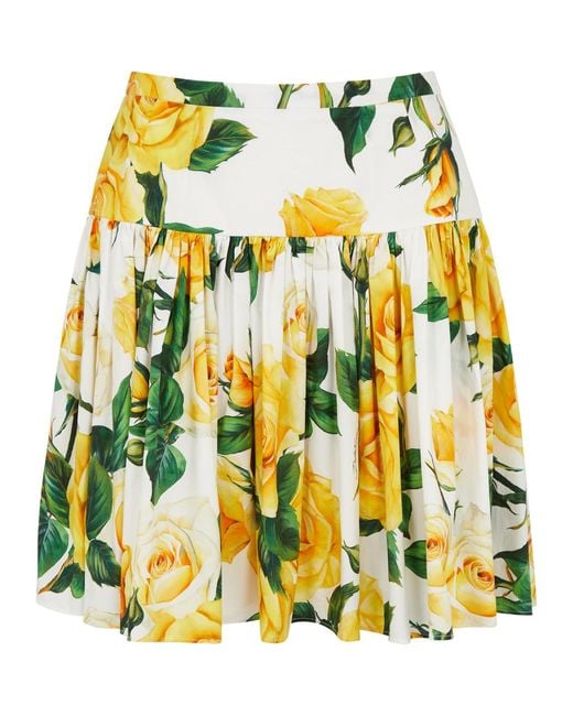 Dolce & Gabbana Yellow Floral-Print Cotton Poplin Mini Skirt