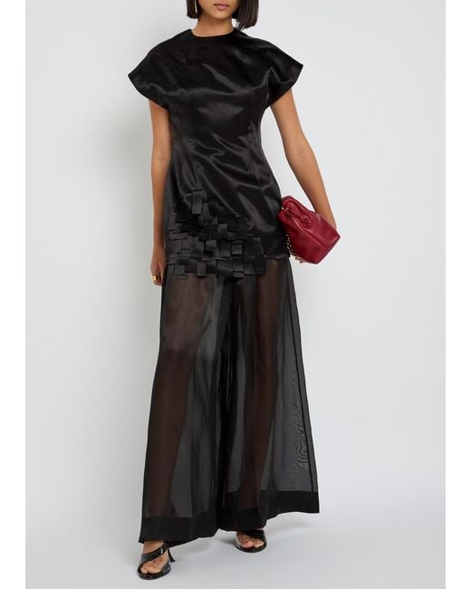 A.W.A.K.E. MODE Black Fringed Satin Top