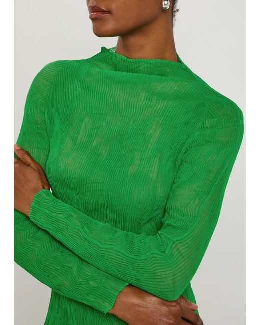 Issey Miyake Green Pleated Chiffon Top