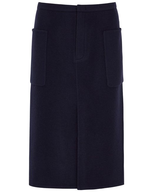 Vince Blue Brushed Wool-blend Midi Skirt