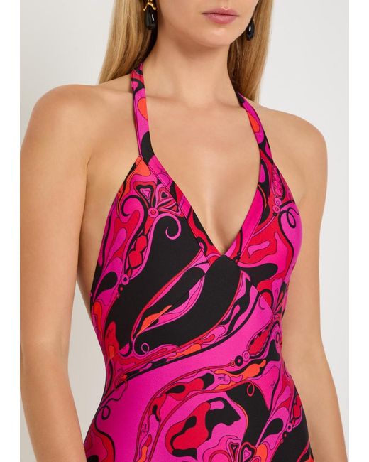 Emilio Pucci Pink Printed Halterneck Swimsuit