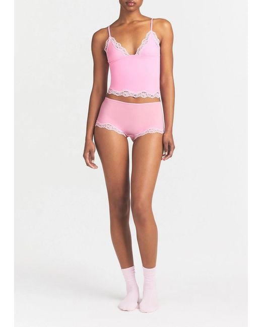 Skims Pink Lace-Trimmed Camisole And Shorts Set
