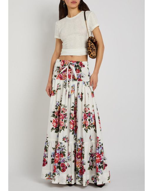 Dolce & Gabbana Red Floral-Print Cotton-Poplin Maxi Skirt