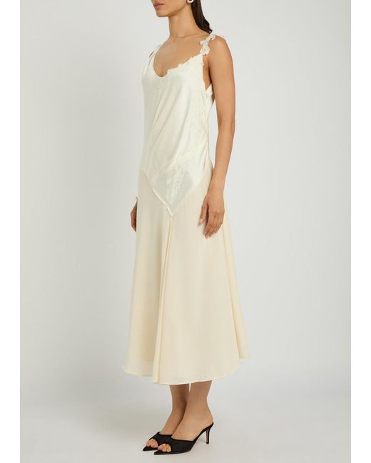 Victoria Beckham White Lace-Trim Satin Midi Dress