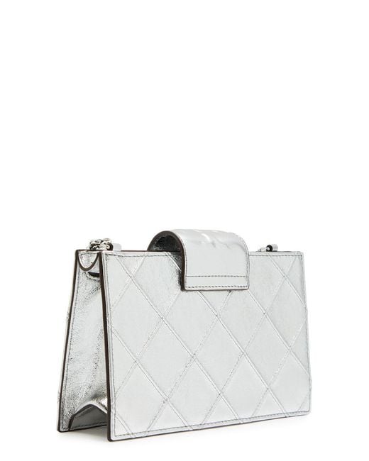 Tory Burch White Fleming Mini Metallic Leather Wallet-On-Chain